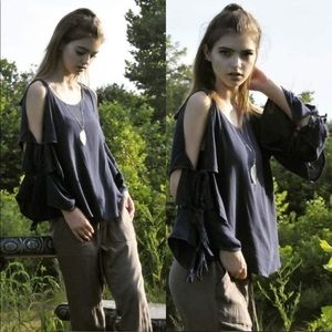 Navy blue Ruffle sleeve top.